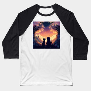 Adorable Two Cats Looking At Sunset Visions Baseball T-Shirt
